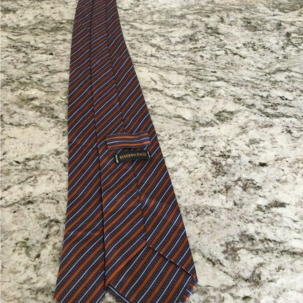 Stefano Ricci Orange and Blue Diagonal Stripe Silk Tie